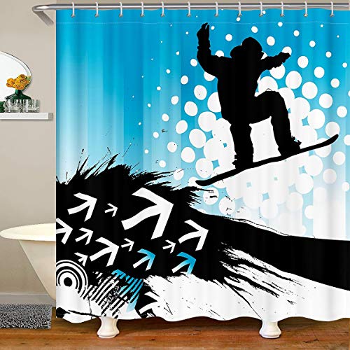 Feelyou Ski Slope Shower Curtain for Winter Seasonal Sport Bathroom Fabric Shower Curtain Set Telfer and Snowboarding Bath Curtain Stalls Bathtubs Decor Geometry Arrow Waterproof Curtains 72 x72