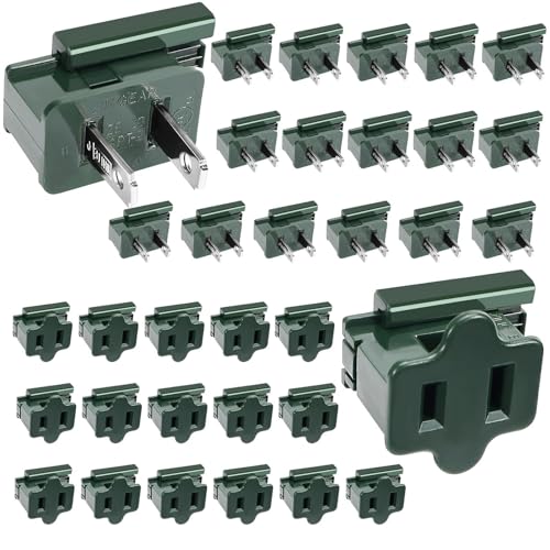 32PCS SPT-2 Christmas Female and Male Slip Plug Electrical_Vampire Plugs Zip Plugs Green Gilbert Plug for Christmas Holiday Lighting 16 Female and 16 Male