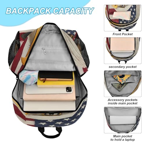 ALAZA Retro Bald Eagle American Flag Kids Backpack Elementary Girls Boys Bookbag Rucksack Primary School Bag Backpack Set with Lunch Bag4