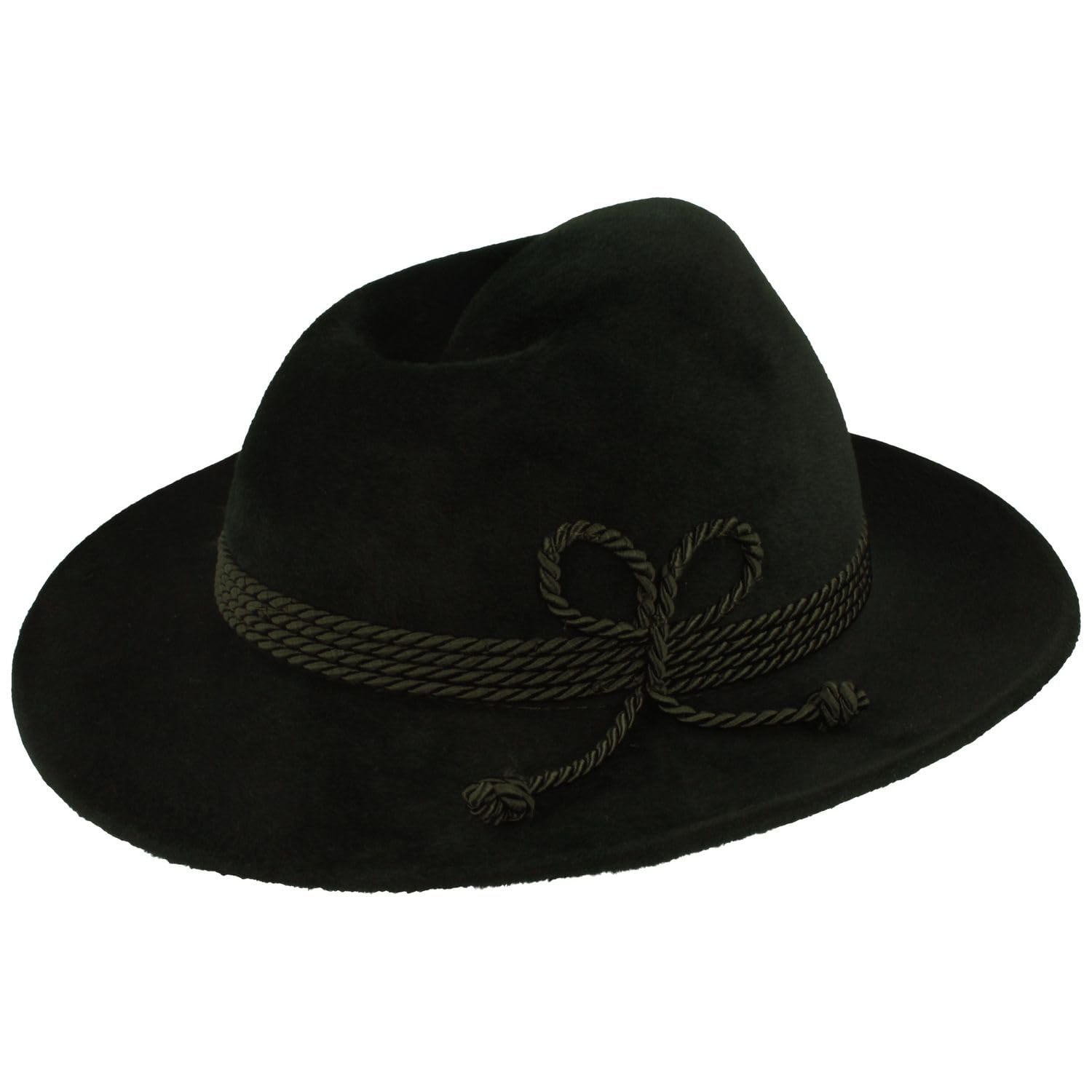 Breiter Herren Velour Trachten-Hut Filz-Hut Herren-Hut – Werdenfelser – Handgemacht aus 100% Haarfilz mit passender Kordel-Garnitur & Echtleder Schweißband - Grün 63, Krempe 7,5 cm