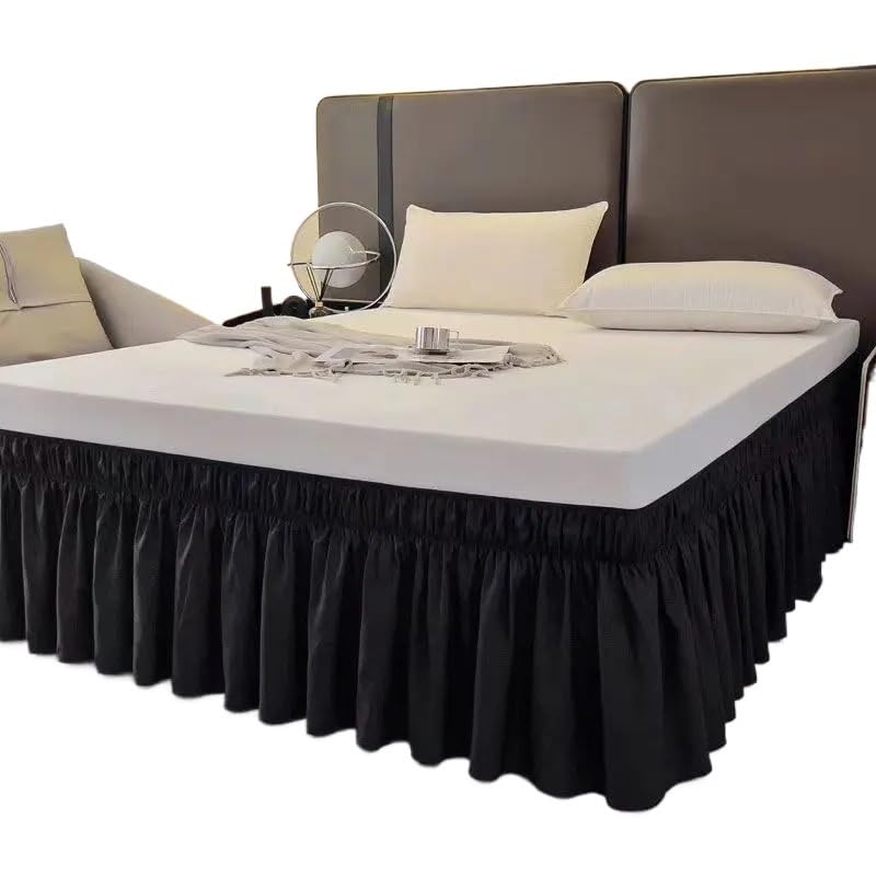 Gonne Per Letto Gonna da letto avvolgente con volant tinta unita con doppio strato di tessuto elastico resistente allo sbiadimento - caduta da 15 pollici(Black,140x200x38cm)