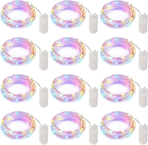 Image of Brightown 12 Pack Easter Day Pastel LED Fairy Lights Battery Operated - Waterproof Silver Wire 7 ft 20 LED Firefly Lights for Easter Day Decor DIY Craft Party Bedroom