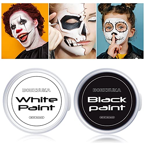 Bobisuka Halloween Cosplay Sfx Makeup Black + White Face Body Paint Special Effects Makeup Kit Dress Up Non Toxic Face Painting Kits For Adult Full Coverage Face Paint Fx Make Up #TOP1