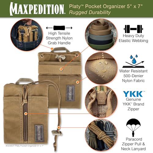 Image of MAXPEDITION Platy Pocket Organizer, Durable EDC Tool Pouch for Men, Neck Wallet with Paracord Lanyard, Holds Flashlight, Multitool, Pen, Notebook
