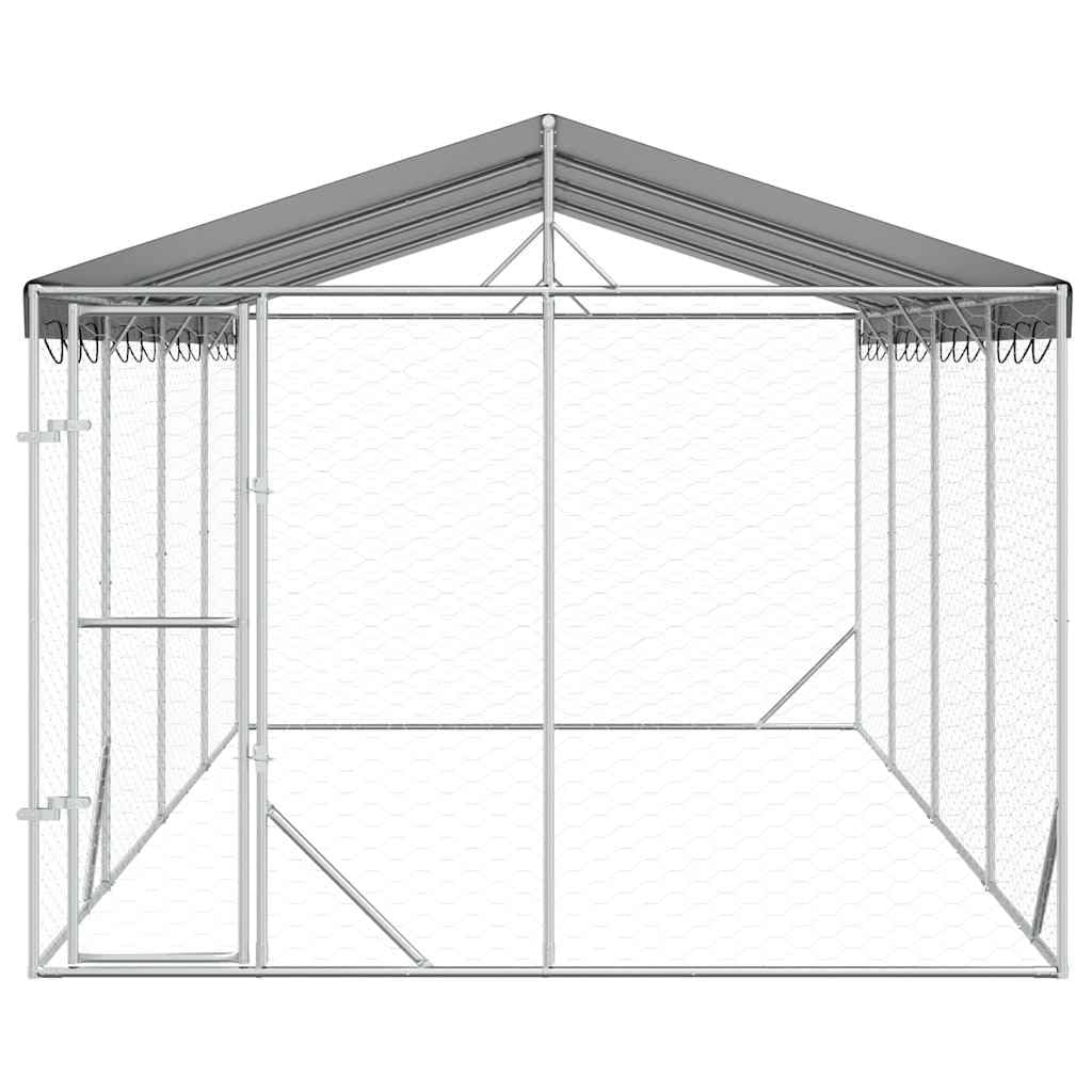 Perrera para perros al aire libre de acero galvanizado con techo plateado, 3 x 6 x 2,5 m, plegable y portátil, con puerta con cierre, protección y seguridad para perros, cachorros, jardín