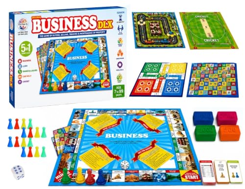 Image of Business India 5 in 1 Board Game for Kids & Adults | Property Trading Business Game with Ludo, Snakes & Ladders, Car Rally & Cricket | Family Board Game | Educational Strategy Learning Game | Age 7+