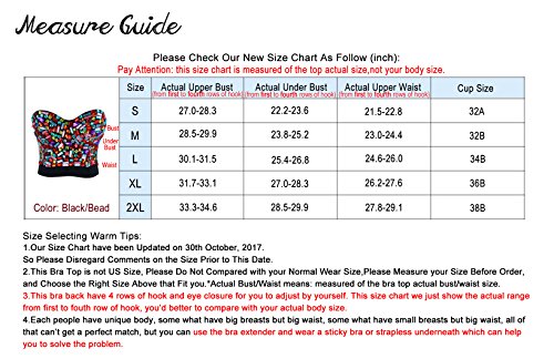 Charmian Women's Colorful Rhinestone Push Up Bra Clubwear Party Bustier Crop Top Valentines Bra Top Black Xx-Large #TOP6