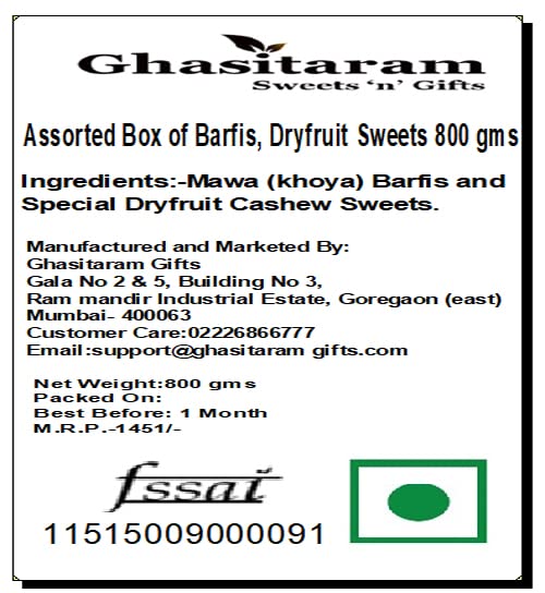 Miniatura 2 de Ghasitaram Gifts Diwali Gifts Diwali Sweet - Caja surtida de Barfis, dulces de frutas secas 800 GMS