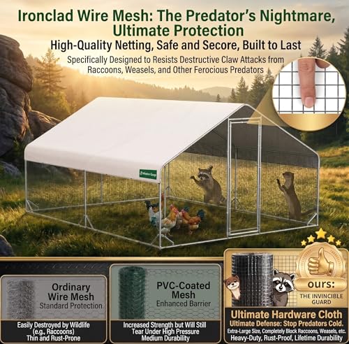 Image of Metal Chicken Coop with Hardware Cloth, Walk-in Poultry Cage for Hen Duck