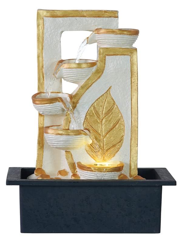 Arjun Water Fountain with LED Lights for Home Decor Decoration Showpiece Gift Gifting Items (White & Golden)-image-10