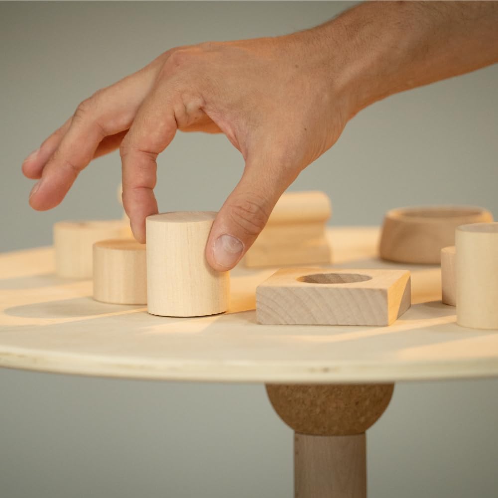 Tavolo oscillante in legno – Gioco d'equilibrio per promuovere comunicazioni, abilità e team building – con custodia e 25 elementi in legno – per coaching, allenamento ed eventi di