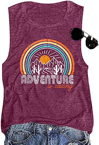Mousya Mountain Tank Tops For Women Hiking Camping Graphic Athletic Tee Adventure Is Calling Tank Top Purple #TOP27