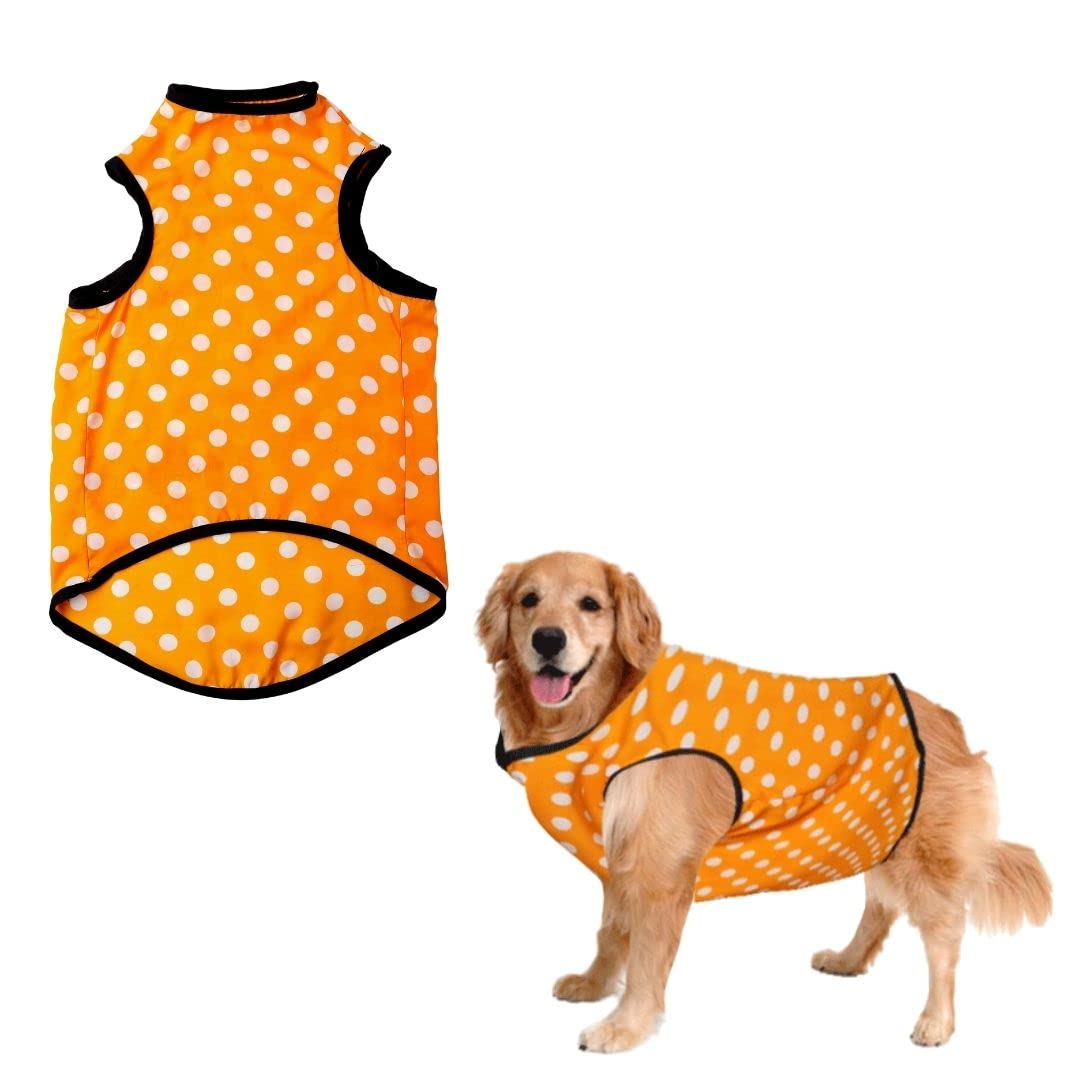 Sage Square Funky Soft Material Dog T-Shirt | Cool/Funky Print Pet | Soft Light Weight | Comfortable & Breathable Dog Clothing | Trendy Vest Outfit (Polka Orange) (Medium - 18inch) (B0B712612F) Amazon Price History, Amazon Price Tracker