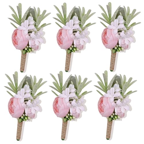 Meldel Pink Boutonniere for Men, Set of 6, Groom and Best Man Boutonniere with Artificial Flower,for Wedding Ceremony Anniversary, Formal Dinner Party, Fall Vintage Rustic Wedding Prom by Meldel - Used condition - US$6.60