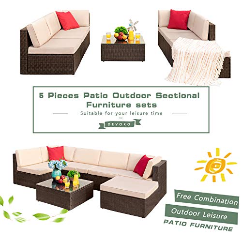 Devoko 7 Pieces Patio Furniture Sets All-Weather Outdoor Sectional Sofa Manual Weaving Wicker Rattan Patio Conversation Set With Cushion And Glass Table (Beige) #TOP1