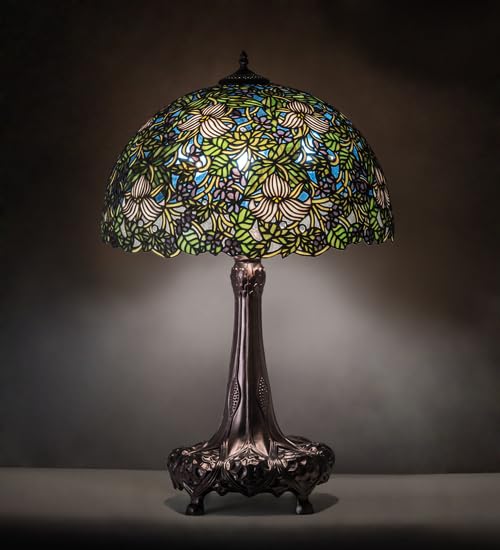Meyda Tiffany 115262 Three Light Table Lamp from Trillium Violet Collection 20 00 inches Mahogany Bronze