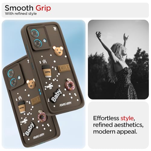 Image of Outlouders Back Cover for Motorola Moto Edge 40 Neo 5G | 3D Cartoon Bear Cute Fun Silicone Full Body Protection Bumper Case (Brown)