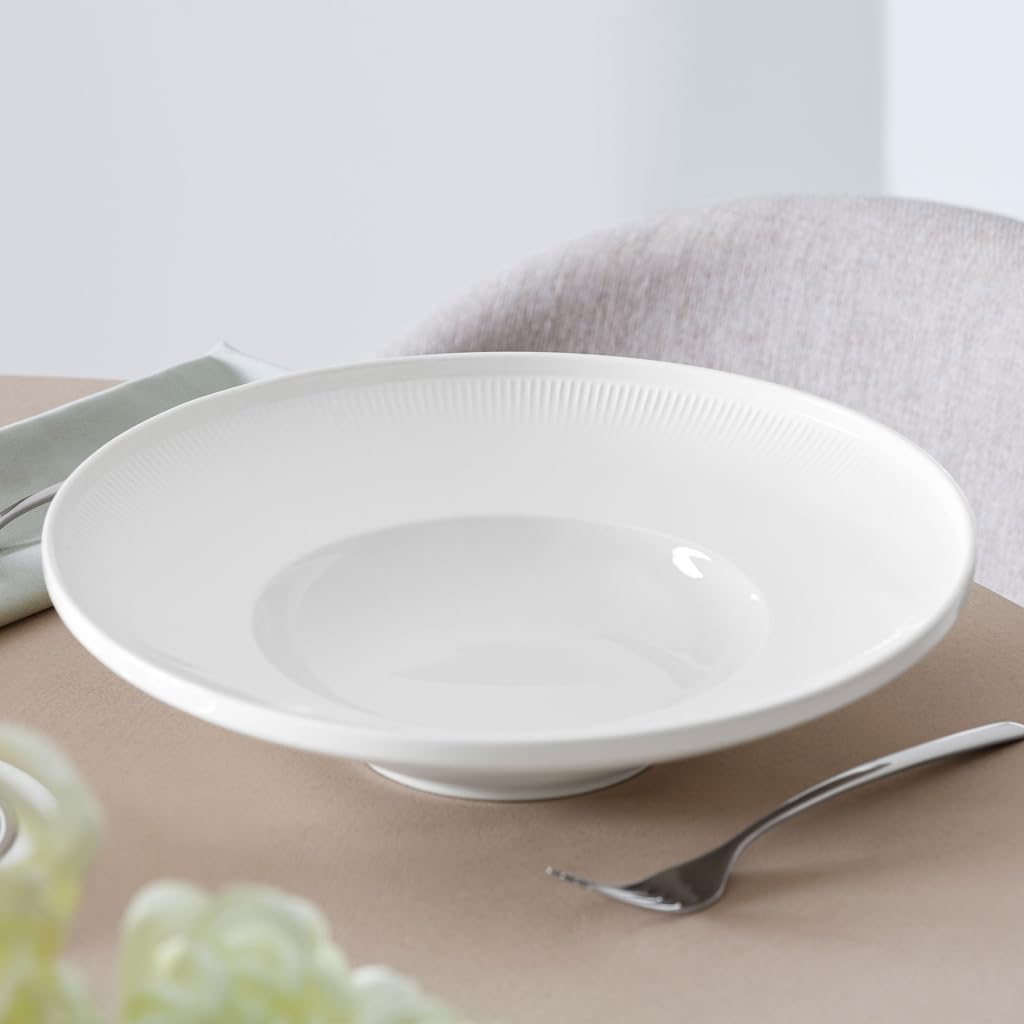 Villeroy & Boch - Afina Pastateller aus Premium Porzellan, ø 29 cm, tiefer Teller für Nudeln Salate & Suppen, Made in Germany, spülmaschinenfest und mikrowellensicher, stapelbar, weiß, 4er Set