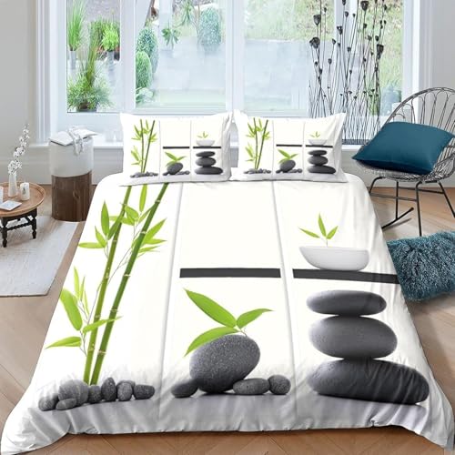 Housse de Couette 160x200 cm Zen Oriental Parure de Lit Zen Oriental 1 Personne Housse Couette Imprimée 3D Microfibre Douce avec Fermeture Éclair et 2 Taies...