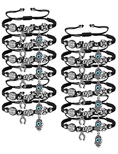 LOYALLOOK 12pcs Braided Kabbalah Bracelets Red/Black String Handmade Good Luck Friendship Bracelet Rotating Evil Eye Hamsa Hand Protection Bracelets for Women Men