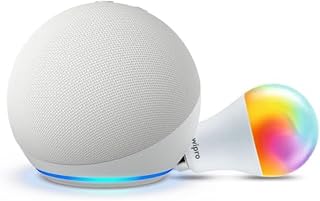 Amazon Echo Dot (5th Gen, White) Smart Home Speaker Combo with Wipro Simple Setup 9W LED Smart Bulb | with Bluetooth and Alexa
