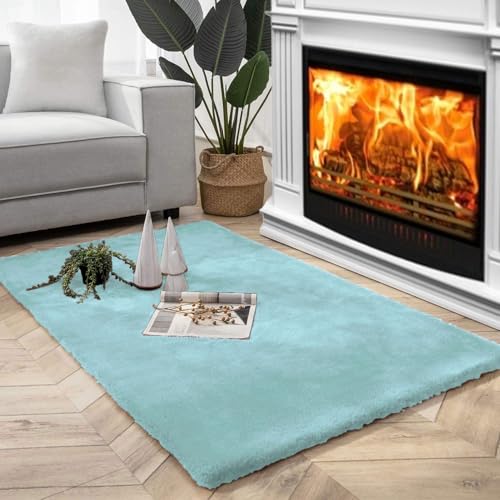 Image of Super Soft Rabbit Fur Silk Wool Carpet Thick and Washable Area Rug for Living Room and Bedroom (Pista Green, 3 x 5 Feet)