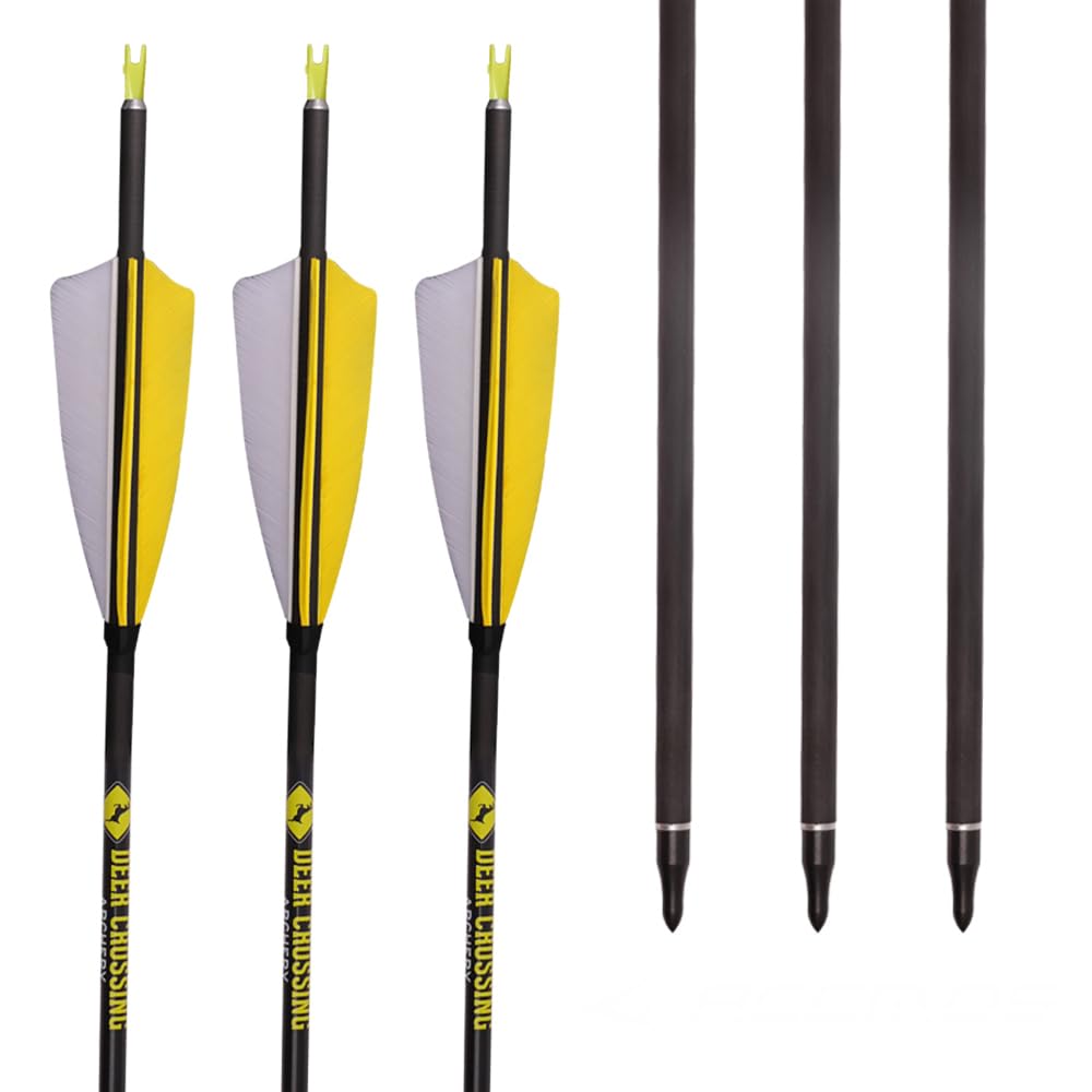 12 Pezzi ID 6,2 mm Frecce da Caccia, Spine 300 350 400 500 600 700 800 Freccia di Tiro con L'Arco, 4 Pollici Piuma di Tacchino Freccia in Puro-Carbonio