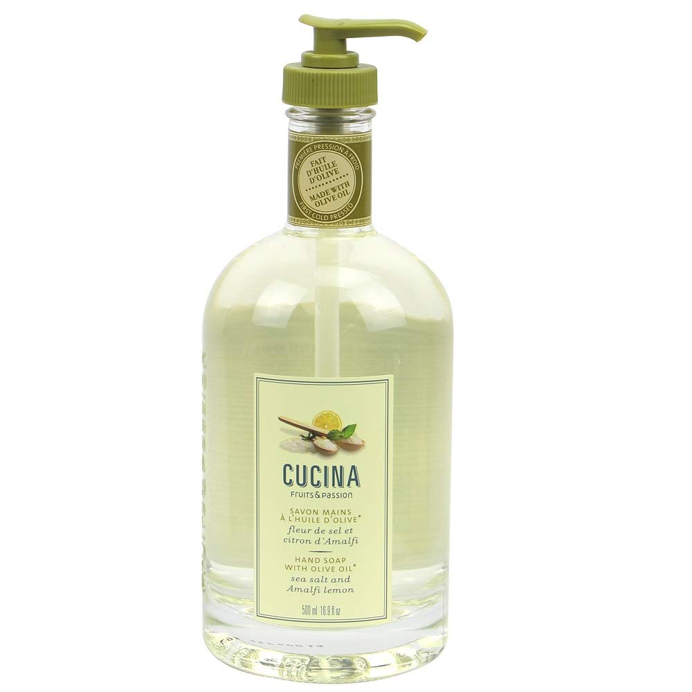 Fruits & Passion [Cucina] - Sea Salt and Amalfi Lemon Hand Soap, Kitchen Liquid Hand Soap, Vegan-Friendly, Natural Moisturizing Hand Wash in Glass Hand Soap Dispenser (16.9 fl oz)