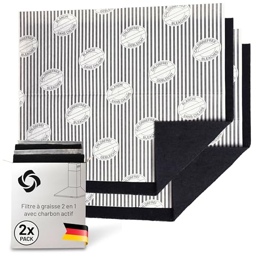 FilterBase® Filtre à charbon actif pour hotte aspirante | Lot de 2 | Filtre à graisse plat + filtre à charbon pour hotte aspirante | Tapis découpable 57x47 cm