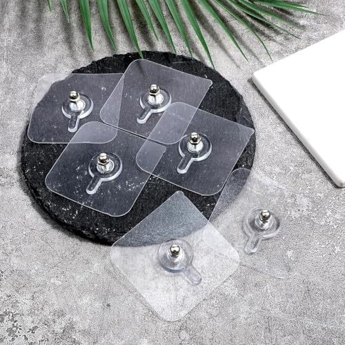 Image of Adhesive Wall Hooks Heavy Duty No Drill Screw Hooks Transparent Self Adhesive Hooks for Kitchen Bathroom Home Storage Waterproof Strong Wall Hanging Hooks