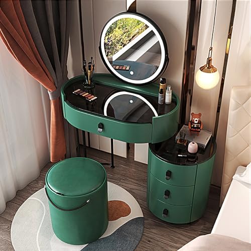 Tavolo da trucco 3 in 1 con specchio ribaltabile illuminato scrivania per il trucco s Top sgabello imbottito Sto rimovibile Illuminazione a 3 colori Der & Armadietto laterale per gli amanti del Beau