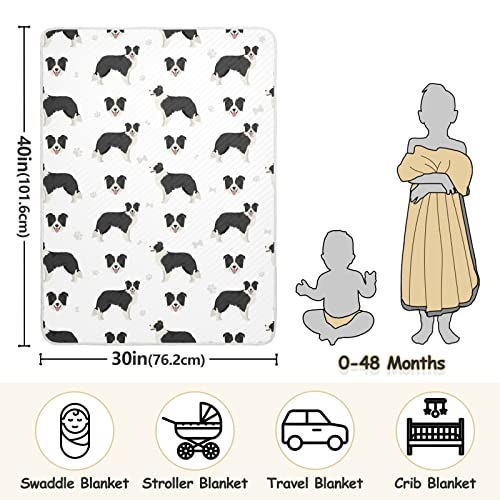 Image of Swaddle Blanket Border Collie Black Cotton Blanket for Infants, Receiving Blanket, Lightweight Soft Swaddling Blanket for Crib, Stroller, Nursery Blankets, 30X40 in