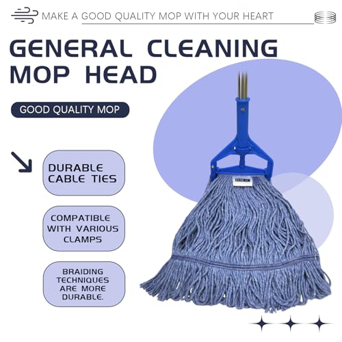 Image of Commercial Cotton Mop Heavy-Duty Industrial with 2 Replacement Heads 152 cm Handle Replacement mop Head (Blue)