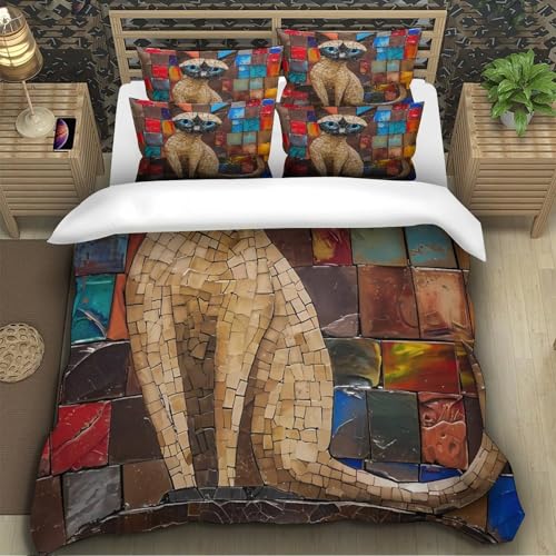 Linge de lit chat mosaic 3 pièces avec housse de couette imprimée 3D colorée