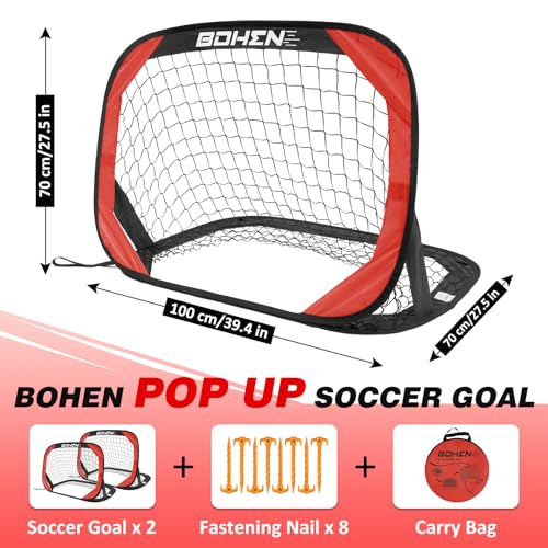 BOHEN 3.3x2.2ft Pop Up Portable Soccer Goal for Kids Outdoor Soccer Net for Backyard Set of 2(Red) by BOHEN - Used condition - Image 2