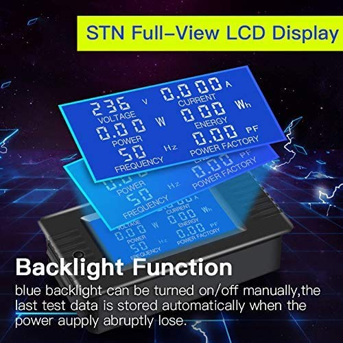 Image of AC Current Voltage Amperage Power Energy Panel Meter LCD Digital Display Ammeter Voltmeter Multimeter with Split Core Current CT AC 80-260V 100A (AC 100A Meter(Split Core))