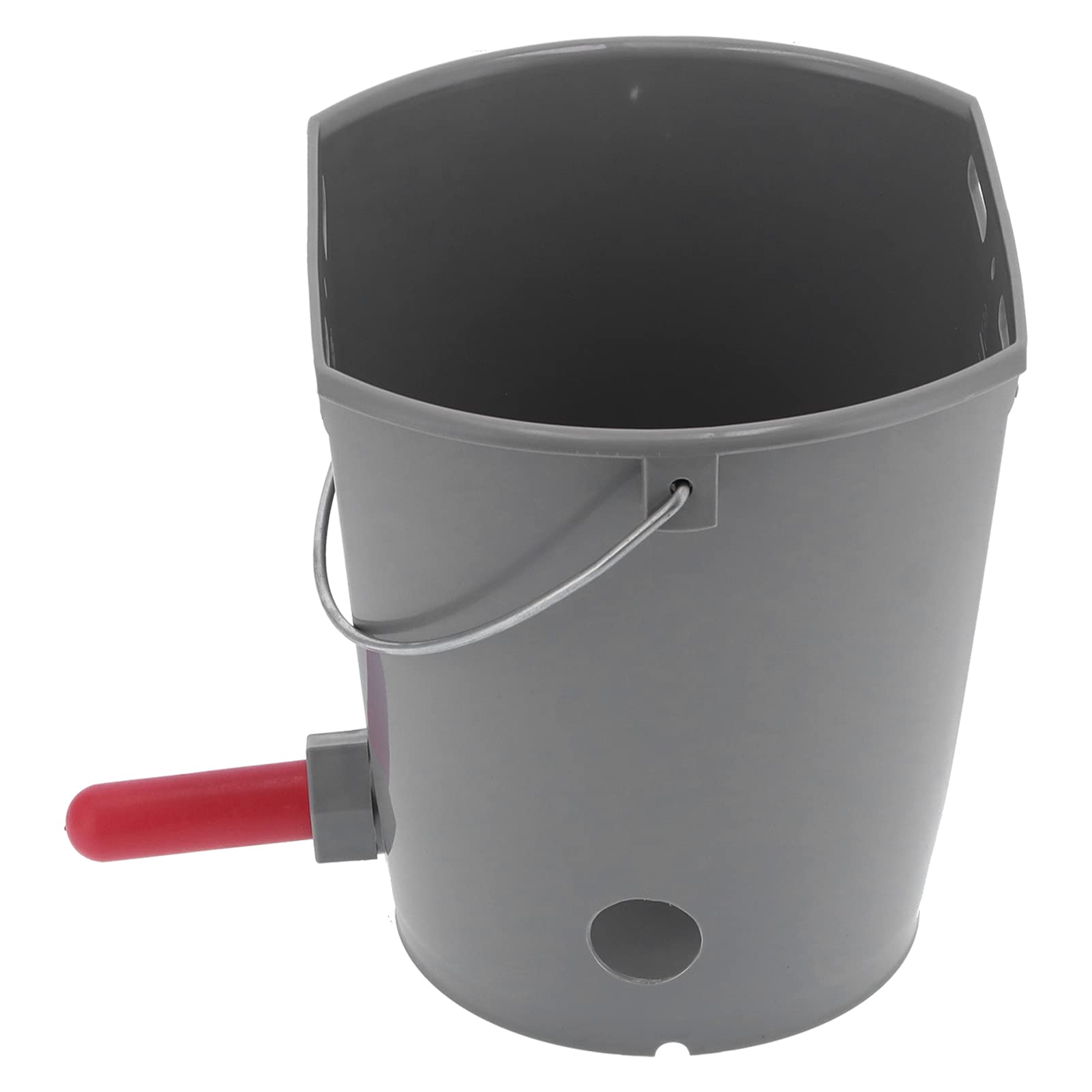 Cubo alimentador de 8 litros, plástico Gris Duradero de Calidad alimentaria, Gran Capacidad para Granjas y ganadería con alimentación de Leche con 2 tetinas (para Ganado)