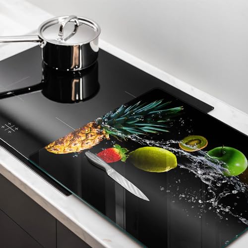 Planche à découper induction 60x52cm en verre et protège-plaque Wallfluent Fruit dans l'eau