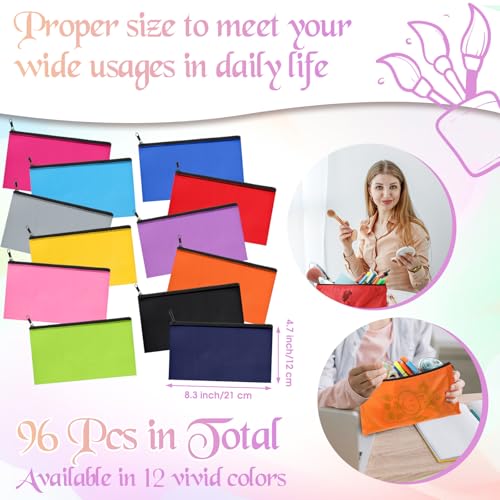 Image of Sherr 96 Pcs Pencil Pouch Bulk Zipper Pouch Pencil Case 8.3 x 4.7 Inch Multipurpose Makeup Cosmetic Bag for Organizing Storage Office Supplies Travel Accessories Stationery 12 Colors