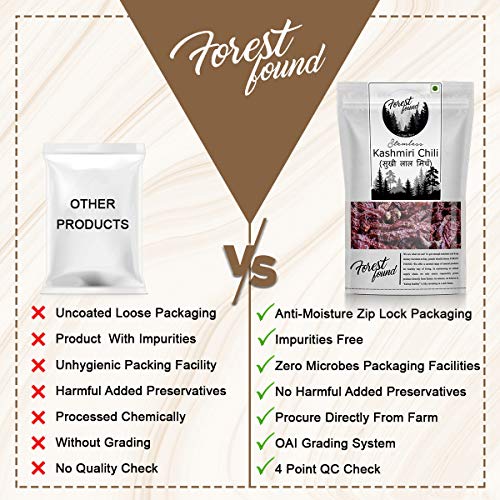 Image of Forest Found Whole Kashmiri Red Chilli (150g) | Premium Stemless Sun Dried Kashmiri Chilly | Pure & Fresh Crop Sabut Lal Mirch for Vibrant Red Color