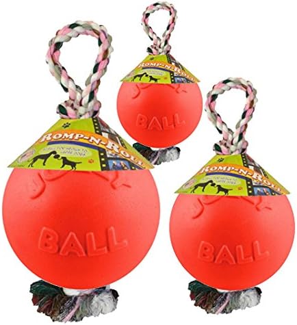 jolly pets romp-n-roll rope and ball dog toy, 8 inches/large, orange orange large (8 in)