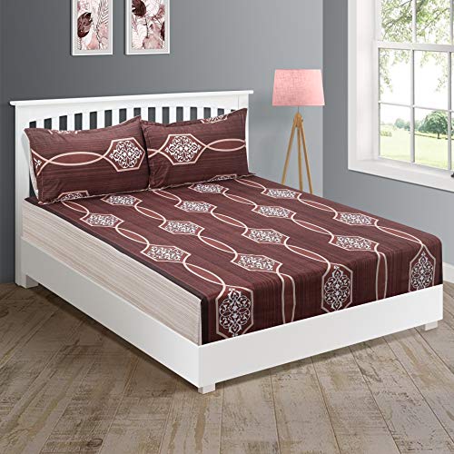 Image of Swayam Mercerized Pure Cotton King Bedsheet with 2 Pillow Covers | Size 108 x 108 inch | 250 TC | Ethnic Motifs Design | Soft Breathable Bed Sheet | Comfortable & Durable for Bedroom - Brown