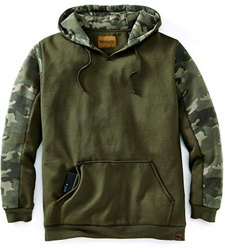 Venado Heavyweight Camo Hoodie for Men - Hidden Security Pocket | v-Neck Opening (Large, Army)
