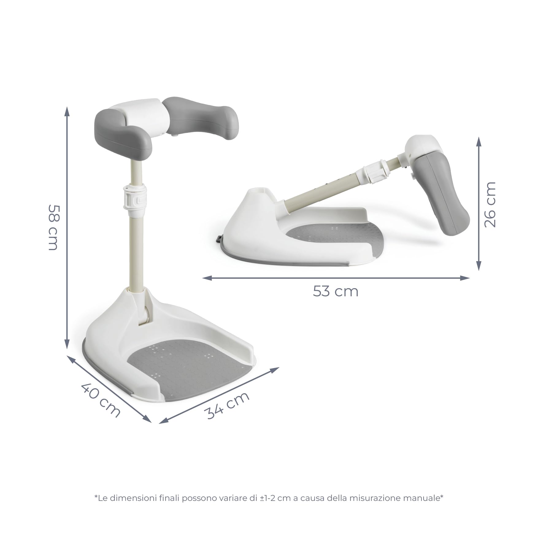 Ms BabyWorld - Supporto per vasca da bagno e doccia, con base antiscivolo, altezza e larghezza regolabile, pieghevole - Torre regolabile per bambinI - Aiuta il passaggio alla doccia in piedi (Grigio)