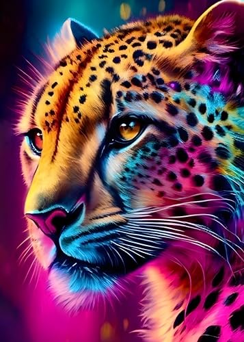 HEIBAGO Animal Diamond Painting Kits for Adults, 5D DIY Animal Full Drill Round Diamond Art Kits with Leopard Diamond Painting, Diamond Dots Perfect for Home Wall Decor 12x16inch