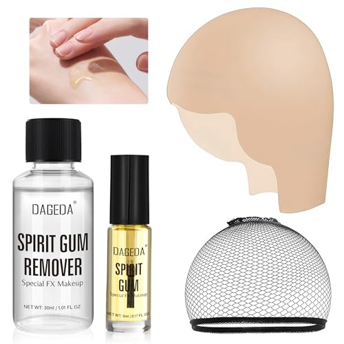 DAGEDA Bald Cap Halloween SFX Makeup Kit Realistic Latex Bald Wig Cap with Spirit Gum & Remover Combo Kit for Adult Men Women Costume Character Set for Costumes Cosplay Party Theater Film