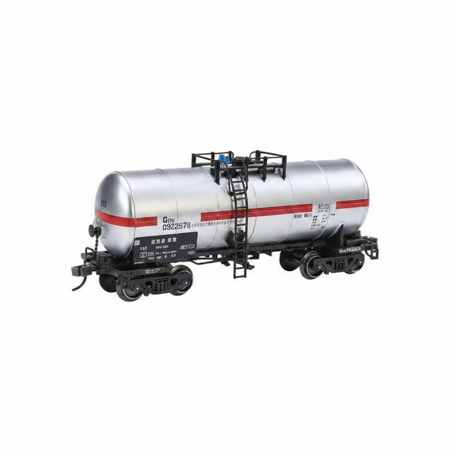 metal construction model tanker car cylindrical container car scale train tanker printed markings, g17k silver tank car
