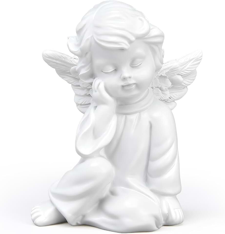 Estatua de querubín de resina con bonito diseño de figuras de bebé blancas para decoración de fiestas (derecha)