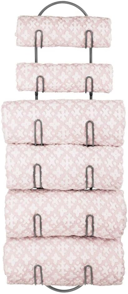 mDesign Steel Wall Mount Towel Rack with 6 Compartments - Towel Holder and Towel Storage Shelf Organizer for Bathroom, Powder Room - Graphite Gray
