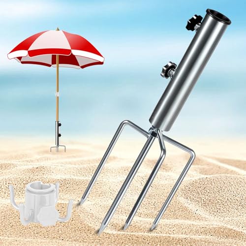 JRTYMLU Pied de Parasol,Pied de Parasol Plage avec 4 Crochets de Parapluie Assortis Réglable,Fixation de Parasol d'Extérieur pour...